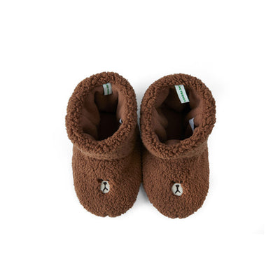 LINE FRIENDS Hug BROWN Kids Indoor Fleece Bootie Slippers