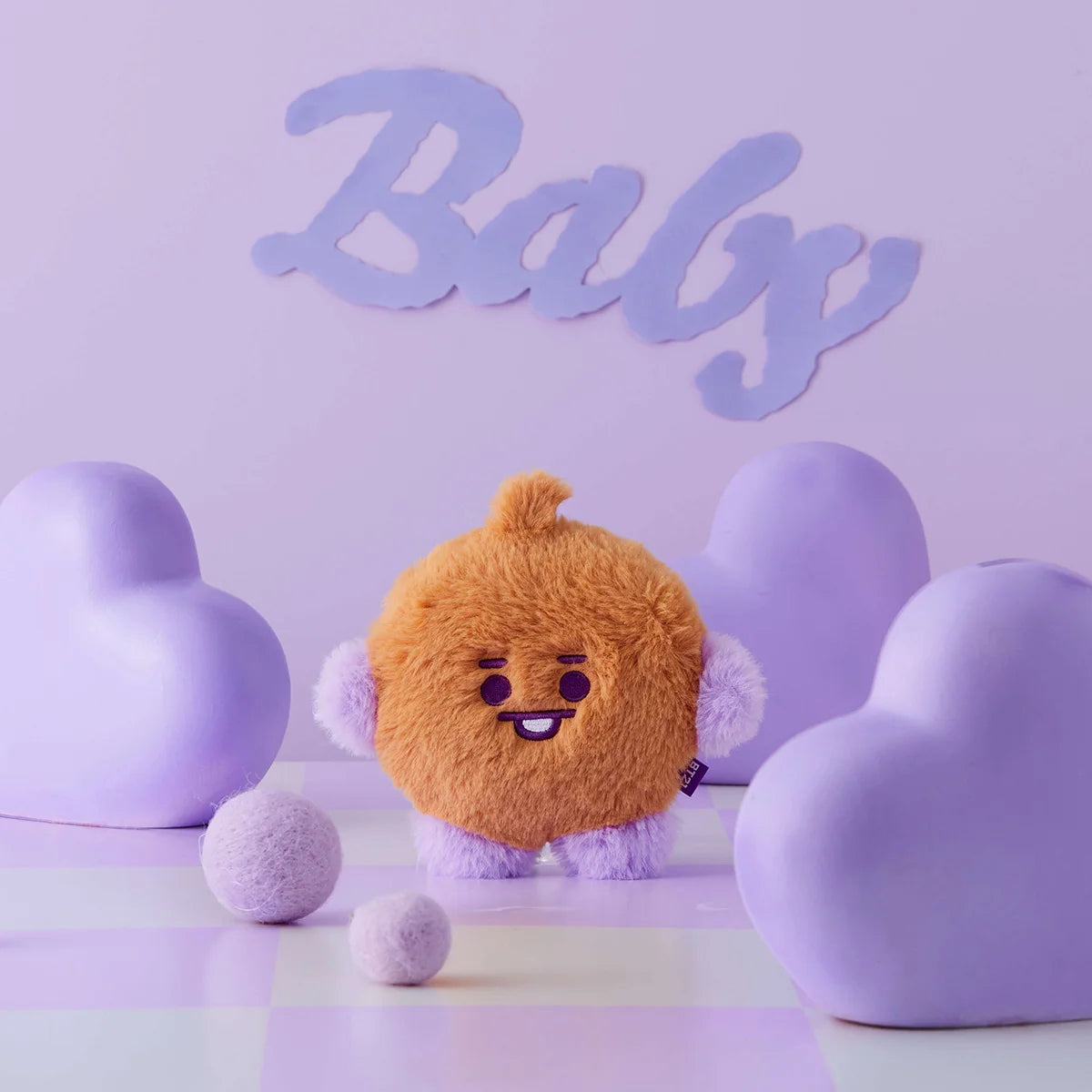 BT21 SHOOKY BABY Flat Fur Purple Heart Standing Doll