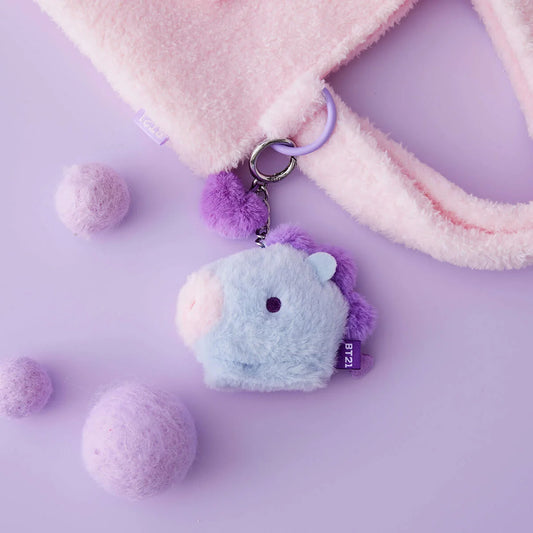 BT21 MANG BABY Flat Fur Purple Heart Face Keychain