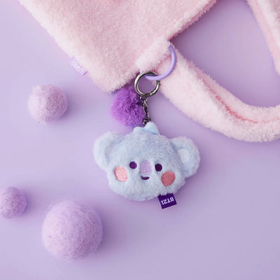 BT21 KOYA BABY Flat Fur Purple Heart Face Keychain