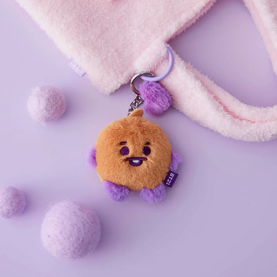 BT21 SHOOKY BABY Flat Fur Purple Heart Face Keychain