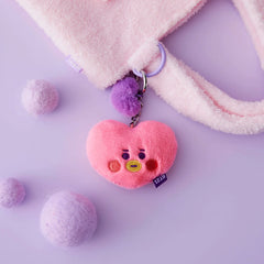 BT21 TATA BABY Flat Fur Purple Heart Face Keychain
