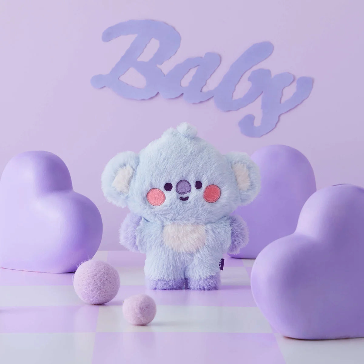 BT21 KOYA BABY Flat Fur Purple Heart Standing Doll