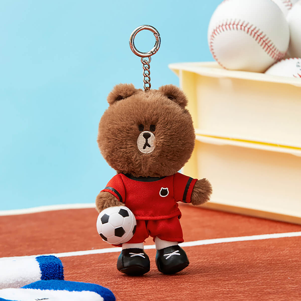 LINE FRIENDS BROWN Soccer Field Day Plush Keyring