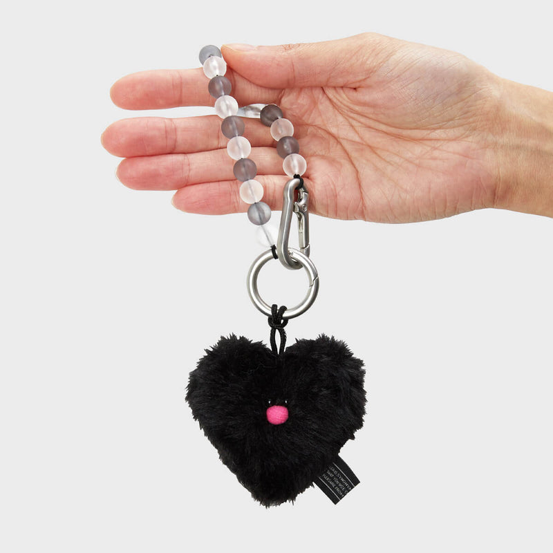 COLLER Heart Shaped Furry Plush Keyring Black