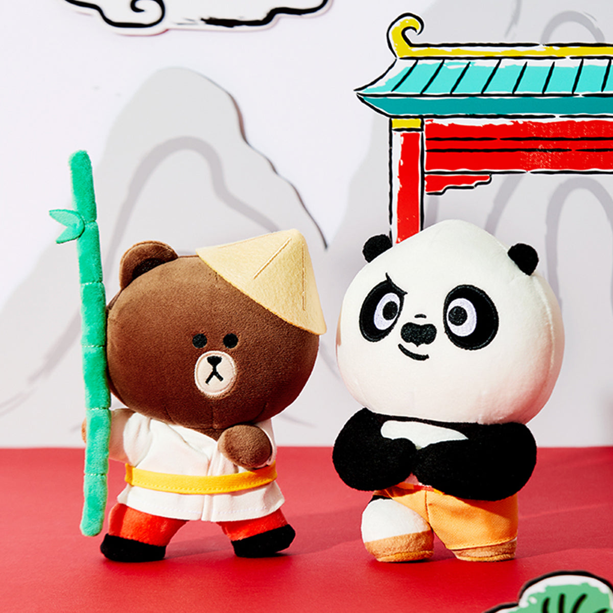 LINE FRIENDS with Kung Fu Panda BROWN & PO Mini Standing Doll Set